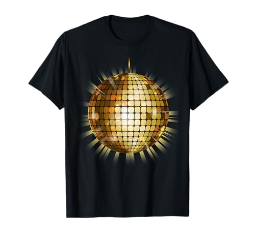 Mirror Ball Cool T-Shirt - Lustiges Disco-Shirt mit goldfarbenem Spiegelball - Damen - Kurzarm - S - Gold - Klassische Passform - Retro - 1 Count von Mirror Ball Cool T Shirt