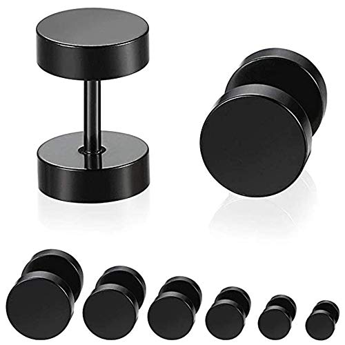 Mirrwin 6 Paar Ohrstecker Schwarz Fake Plugs Ohrringe Schraube Helix Tragus Piercing Allergiefrei Ohrstecker Stecker Ohrschmuck 5-10mm Creolen Tunnel Ohrringe Hantel Ohr Piercing Männer und Frauen von Mirrwin