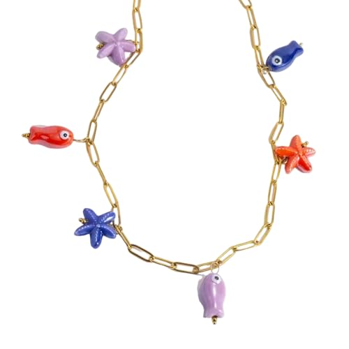 Bunte Keramik-Halskette mit verstellbarer Edelstahlkette, robustes Design für den täglichen Gebrauch, tägliches Tragen, Keramik-Zubehör von Mirweon