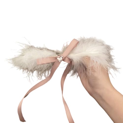 Flache Haarspange für Mädchen, Ballettkern für Frauen, Mädchen, Strauß, süße Schleifen, süße Balletcore-Foto-Requisiten, weiße gefiederte Haarspange von Mirweon