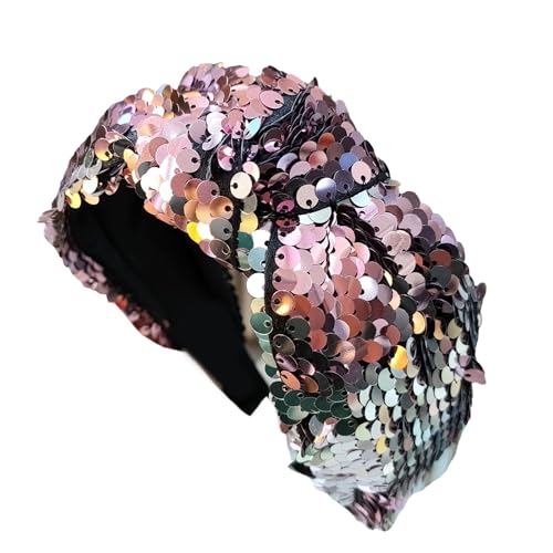 Geknotetes Stirnband für Damen, modischer Pailletten-Haarreif, hoher Totenkopf-Turban, Vintage-Stil, glitzernder Haarreif, für den täglichen Gebrauch von Mirweon