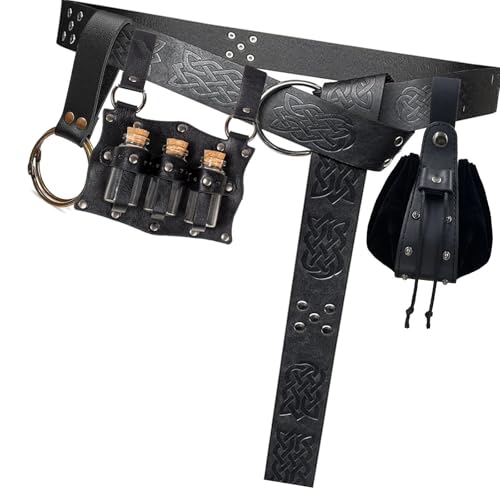Geprägte Punk-Hüfttaschen-Set, verstellbarer Gürtel, Schlüsselanhänger, Köcher für Outdoor-Abenteuer, Retro-geprägt, Unisex Hüfttasche, Schwarz , Embossed waist bag, Mass Beauty von Mirweon