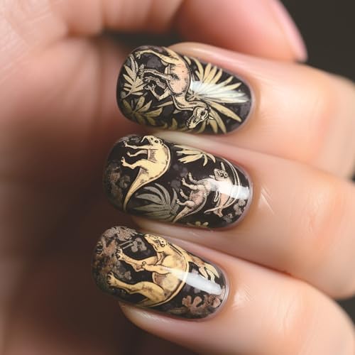 Kreatives Retro-Dinosaurier-Nageldesign für Frauen, die Nagelkunst lieben, um Individualität bei jeder Feier auszudrücken von Mirweon