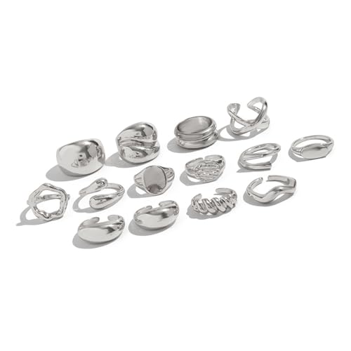 Mirweon 12 Stück elegante Perlen akzentuiert unregelmäßige stapelbare Ringe zweifarbig elegante Perlen Cluster Abend Party Ringe zartes hohles Design Hochzeitsaccessoires, Einheitsgröße, Wie von Mirweon