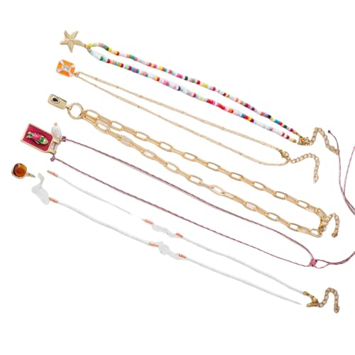 Mirweon 5 x mehrfarbige Perlen-Halsketten mit Strandmotiv für Frauen, handgewebte Schlüsselbein-Ketten, Beruf, Urlaub, Zubehör, unregelmäßige Perlen, Schmuck von Mirweon