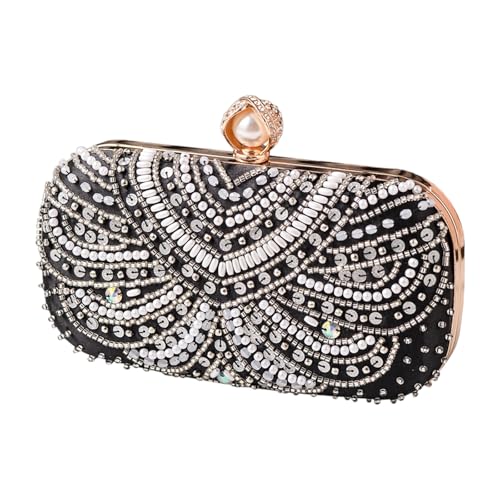 Mirweon Damen Hochzeitstasche Strass Clutches Geldbörse Handtasche passt zu Schulter elegante Abendkette Crossbody Frauen Schulter Strass Abend Elegante Clutches Geldbörse für Bankett, Schwarz , One von Mirweon