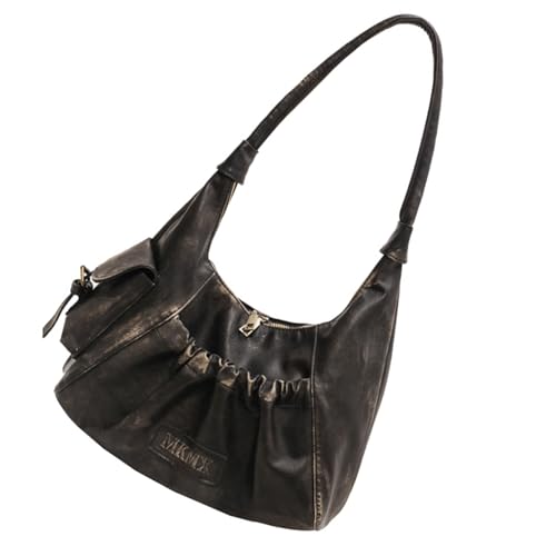 Mirweon Damentasche Retro Schulter Falten Knödel PU Leder Achsel Weibliche Einkaufstasche und Geldbörsen Frauen PU Leder Handtasche Knödel Retro Schulter weibliche Achsel, Schwarz , One Size von Mirweon