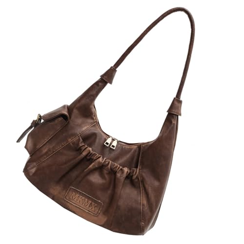 Mirweon Damentasche Retro Schulter Falten Knödel PU Leder Achsel Weibliche Einkaufstasche und Geldbörsen Frauen PU Leder Handtasche Knödel Retro Schulter weibliche Achsel, coffee, One Size von Mirweon