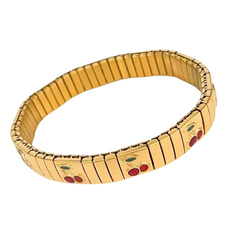 Mirweon Elastisches Edelstahl-Armband mit Obstmotiven, Frühlingsparty-Schmuck für trendige Frauen, Mode-Accessoires, Geschenkideen, Obst-Anhänger von Mirweon
