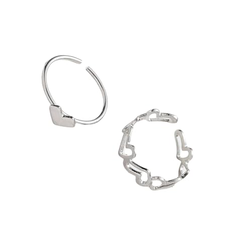 Mirweon Elegante Ringe mit Herzausschnitt, modisch, hohl, verstellbar, offen, für Verabredungen, Partys und tägliche Outfits, modische Damenringe, 2 Stück von Mirweon