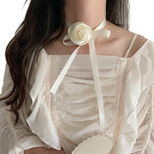Mirweon Goth Big Rose Anhänger Choker Bund Halskette für Frauen elegant gewebt geknotete Schleife verstellbare Kette Schmuck große Rose Anhänger Halskette für Frauen von Mirweon