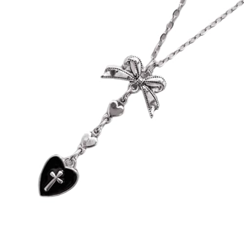 Mirweon Halskette mit Gothic-Thema, stabile Legierung, mit aufwendigem schwarzem Herz-Design, tragbares Accessoire für den täglichen Gebrauch, ineinandergreifende Herzanhänger, Schmuck, Geschenke von Mirweon