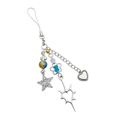 Mirweon Handgefertigte Halskette mit Perlen für Handykamera, Tasche, Charm, Herz, Kruzifix, Blume, Schlüsselanhänger, stilvolle Damen-Rucksack-Dekoration von Mirweon