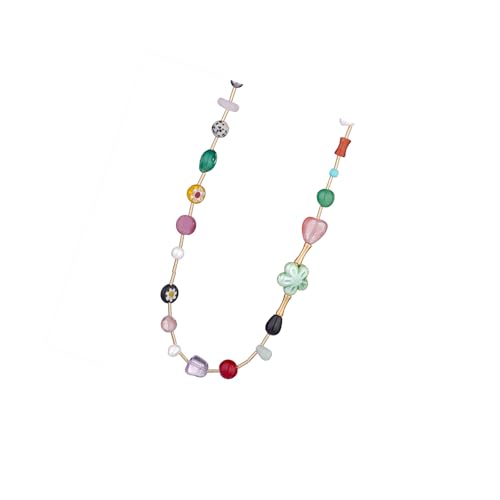 Mirweon Handgefertigte Keramik-Halskette mit bunten Glasperlen, Sommer-Schmuck, Geschenk, leicht, Strand, für Sie, bunte Keramik, Einheitsgröße, Wie beschrieben, Wie beschrieben von Mirweon