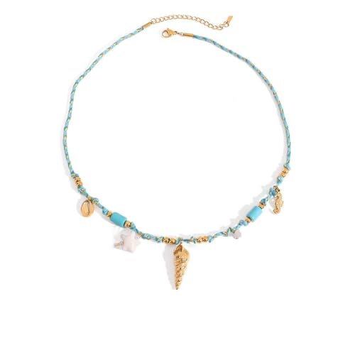 Mirweon Handgewebter Kordel-Schmuck mit Edelstahl-Muschelanhänger, verstellbare Länge, Halsketten-Accessoire für den täglichen Stil, lässiger Strandurlaub, Einheitsgröße, Wie beschrieben, Wie von Mirweon