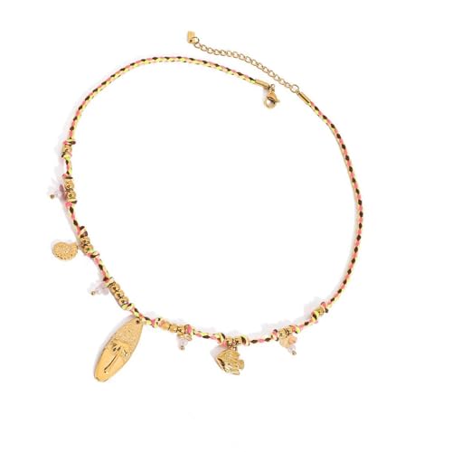 Mirweon Handgewebter Kordel-Schmuck mit Edelstahl-Muschelanhänger, verstellbare Länge, Halsketten-Accessoire für den täglichen Stil, lässiger Strandurlaub, Einheitsgröße, Wie beschrieben, Wie von Mirweon