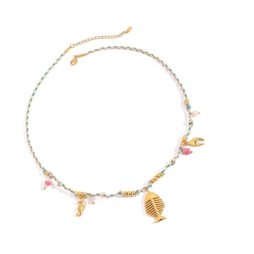 Mirweon Handgewebter Kordel-Schmuck mit Edelstahl-Muschelanhänger, verstellbare Länge, Halsketten-Accessoire für den täglichen Stil, lässiger Strandurlaub, Einheitsgröße, Wie beschrieben, Wie von Mirweon