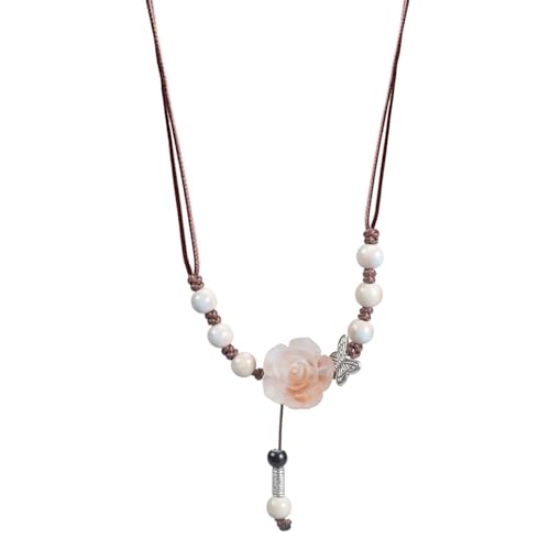 Mirweon Keramik-Halskette, Kamelienblumenkette, modische Blumenanhänger, Chokerkette, trendig, für jeden Anlass, exquisite Schlüsselbeinkette von Mirweon