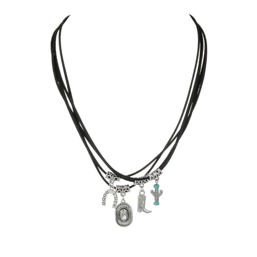 Mirweon Mehrlagige Choker-Halskette mit Anhänger, westlicher Stil, geschichteter Chocker für ein einzigartiges modisches Statement, Western-Cowboy-Schmuck, Einheitsgröße, Wie beschrieben, Wie von Mirweon