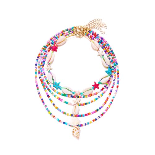 Mirweon Mehrschichtige Halskette, verstellbare Länge, natürliche Strandmuschel-Halskette für Damen, handgefertigter Modeschmuck, lässiger Strandschmuck, Einheitsgröße, Wie beschrieben, Wie beschrieben von Mirweon