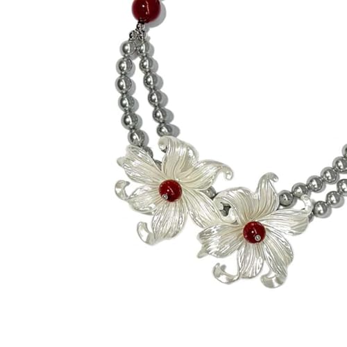 Mirweon Modische Perlen-Blumen-Halskette, tragbar für Damen, zarte Handwerkskunst für elegante, stilvolle Outfits, für den täglichen Gebrauch, formelle Anlässe von Mirweon