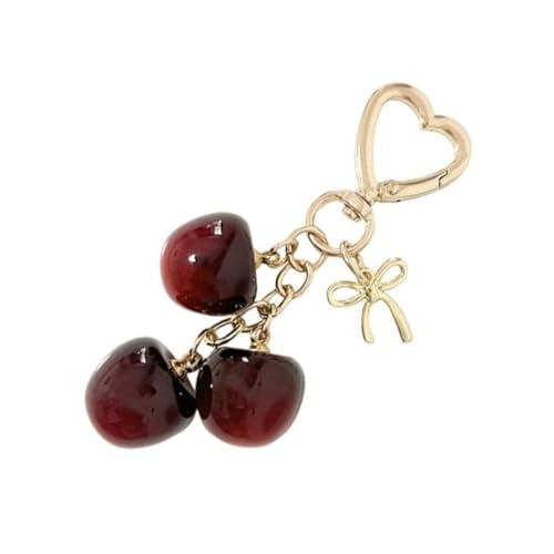 Mirweon Modischer Kirschen-Taschen-Charm, stilvolle Kirschen, Schleife, Taschenanhänger, Schlüsselanhänger, Ornament für stilvolle Damen-Accessoires von Mirweon