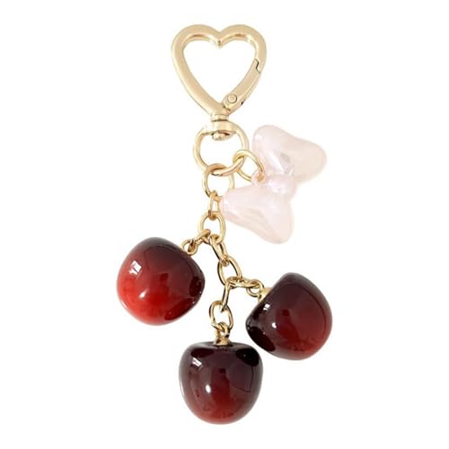 Mirweon Modischer Kirschen-Taschen-Charm, stilvolle Kirschen, Schleife, Taschenanhänger, Schlüsselanhänger, Ornament für stilvolle Damen-Accessoires von Mirweon