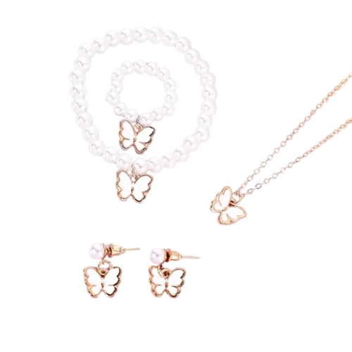 Mirweon Modisches Schmuck-Set mit Kunstperlen, einzigartiges Schmetterlings-Imitations-Perlen-Schmuck-Set für kleine Mädchen von Mirweon