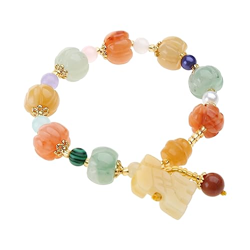 Mirweon Natürliche goldene Jade-Kürbisperlen, Perlenarmbänder für Damen, Kürbis-Anhänger, handgefertigt, feiner Schmuck-Armreif, Approx.14-16.5cm/5.51-6.50in, Goldene Seidenjade von Mirweon