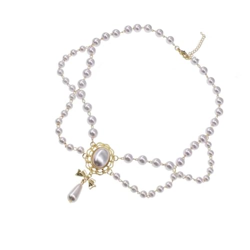 Mirweon Romantische zweireihige Halskette mit simulierten Perlen, französisches Vintage-Design, Dinner-Party-Accessoire, Damenmode, Romantik-Halskette, für den täglichen Gebrauch von Mirweon