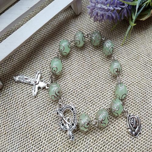 Mirweon Runde Acryl-Perle für Kreuz, katholisch, grüner Rosenkranz, Perlen, religiöser Schmuck, Armbänder für Damen und Herren von Mirweon