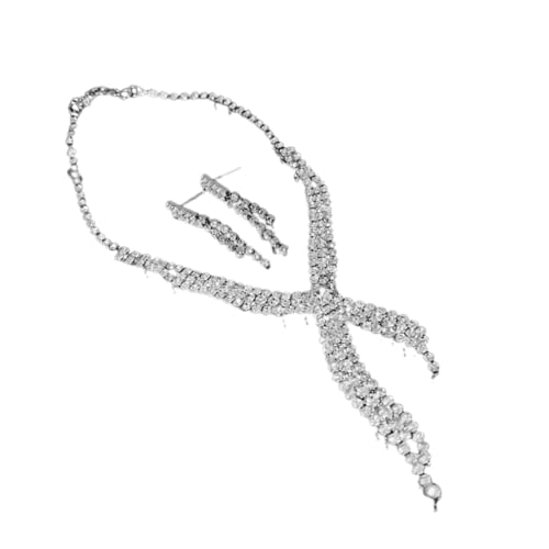 Mirweon Strass-Halskette und Ohrring-Set, modisches Hochzeitszubehör, Brautzubehör, eleganter Schmuck für Partys, Hochzeitsfeiern, Einheitsgröße, Wie beschrieben, Wie beschrieben von Mirweon