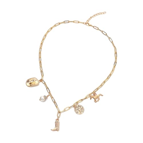 Mirweon Styles Cowboyhut und Stiefel-Anhänger Halskette für Damen, verstellbare Kette mit Strasssteinen und Perlen, Akzentperlen, Imitations-Halskette von Mirweon