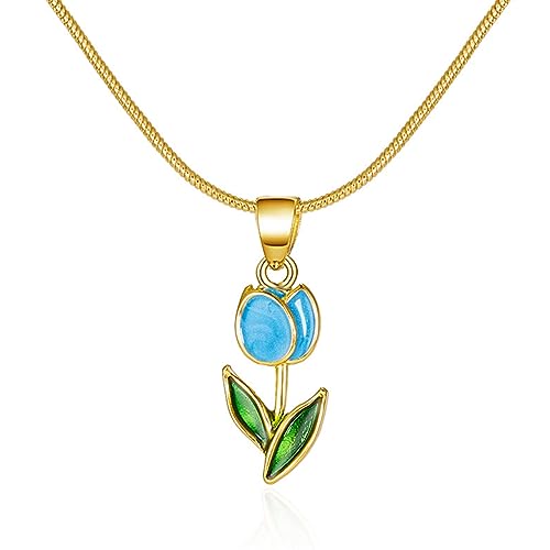 Mirweon Temperament Tulpen Blume Anhänger Halskette Süß Elegant Kragen Halskette Choker Temperament Halskette Modeschmuck Schlüsselbein Kette Halskette Hals Krawatte Kette für Frauen von Mirweon