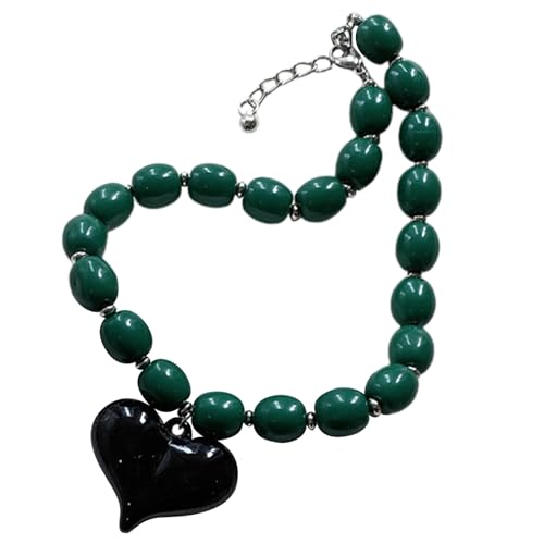 Mirweon Trendige Harz-Perlen-Halskette mit Herz-Anhänger, verstellbare Länge, Choker, Hip-Hop-Schmuck für stilvolle Frauen von Mirweon