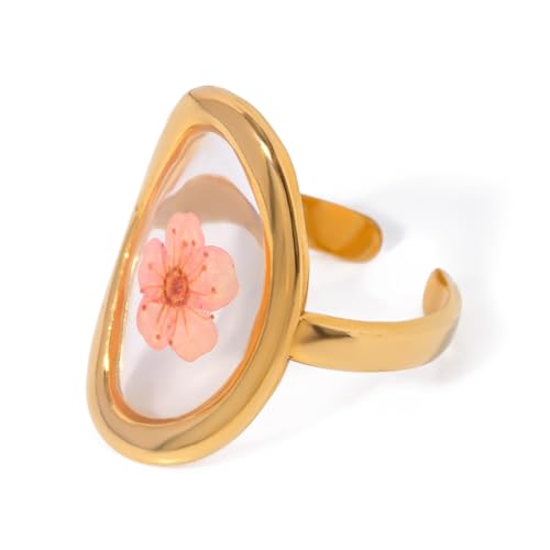 Mirweon Verstellbare Statement-Ringe mit Blume, stilvolle Ringe, Schmuckanhänger, moderne und anspruchsvolle Blumen-Verzierung, stilvoller floraler Akzent von Mirweon