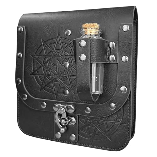 Mittelalter Hüfttasche Zauberer Hüfttaschen mit Korken Trank Flasche Mittelalter Leder Gürteltasche Mittelalter Kostüm Zubehör, Schwarz von Mirweon