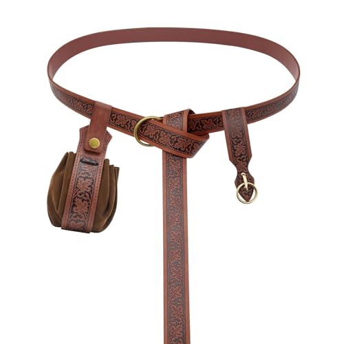 Mittelalter Renaissancen Kostüm Set PU Leder Gürtel Hüfttasche Trank Flasche Gürtel Tasche Rock Wanderungen für Halloween Cosplay, Gürtel-Schlüsselanhänger von Mirweon