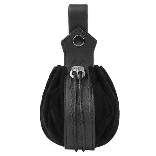 Mittelalterliche Gürteltasche, Retro-Gürteltasche, LARP, Renaissances-Kostüm, Zubehör für Damen und Herren, Leder-Fannys Pack, Mittelalter-geprägter Kunstledergürtel, Schwarz von Mirweon