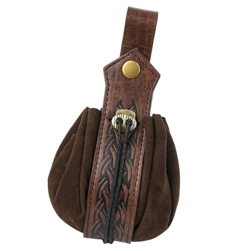 Mittelalterliche Gürteltasche, Retro-Gürteltasche, LARP, Renaissances-Kostüm, Zubehör für Damen und Herren, Leder-Fannys Pack, Mittelalter-geprägter Kunstledergürtel, braun von Mirweon
