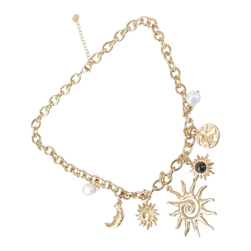 Moderne Halskette mit Mond- und Sonnenanhänger, Edelstahl, verstellbar, goldene Kette, Zubehör für Frauen, dicke Kette, Statement-Schmuck, Edelstahl von Mirweon