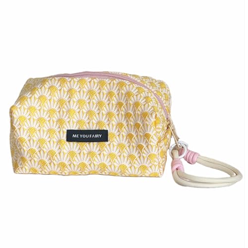 Modische Make-up-Tasche mit floralem Design, weicher Kosmetikhalter für Damen und Mädchen, Reiseaufbewahrung, Reise-Make-up-Tasche, Sonnenblumengelb, Mass Beauty von Mirweon