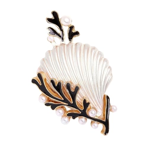 Muschelkorallen-Brosche mit Perlen-Akzent und Tropfglasur, Handwerkskunst, Anstecknadel für den täglichen Gebrauch oder besondere Anlässe, künstlerisches Muschelkorallen-Design, Einheitsgröße, Wie von Mirweon