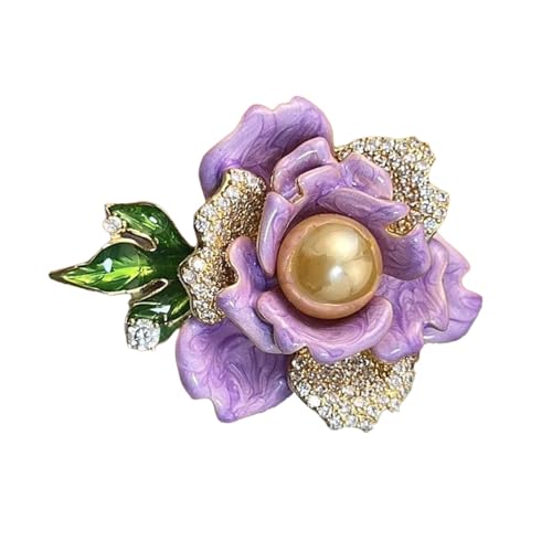 Pfingstrosen-Anstecknadel mit funkelnden Strasssteinen, handgefertigt, Legierung, Blumen-Accessoire mit emaillierten Details, Schmuck für formelle Anlässe, kulturelle Pfingstrosen, Einheitsgröße, Wie von Mirweon