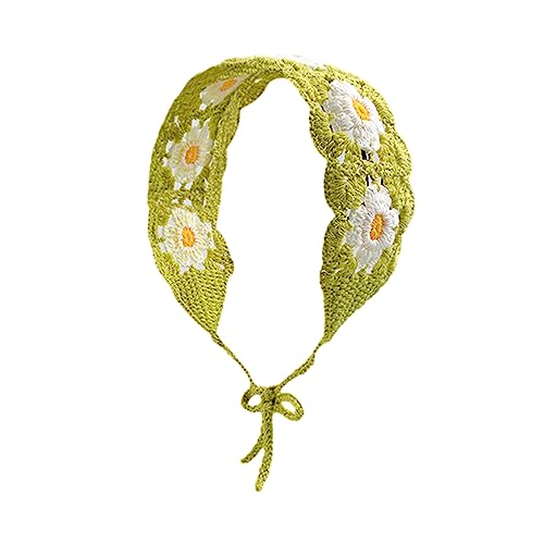 Sonnenfestes Damen-Haarband mit Blume, gehäkelt, rechteckig, niedlich, elastisch, Haarbänder, Turban, Frühlings-Haar-Zubehör von Mirweon