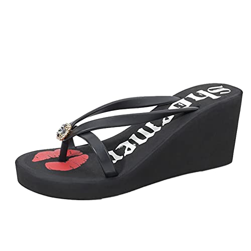 MisFox Damen Flip Flops Wedges Sandalen Sommer Strass Plateau Zehentrenner von MisFox
