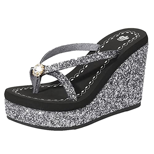 MisFox Damen Flip Flops Wedges Sandalen Sommer Strass Sequin Plateau Zehentrenner Sandaletten von MisFox