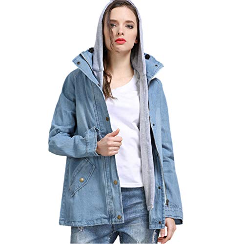 MisFox Damen Jeansjacke 2 in 1 Denim Winterjacke Casual Warme Kapuzenjacke Cardigan Jeans Jacket Dicker Bequem Hooded Mäntel Tops Outwear von MisFox