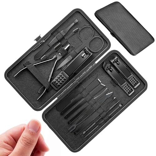 MisFun 15 Stück Maniküre Set, Nagelschere Set Nagelpflegeset, Nageletui Nagelset, Edelstahl Nagelset, Reiseset zur Nagelpflege, Frauen und Männer Nagelsets mit Ledertasche Verpackt von MisFun