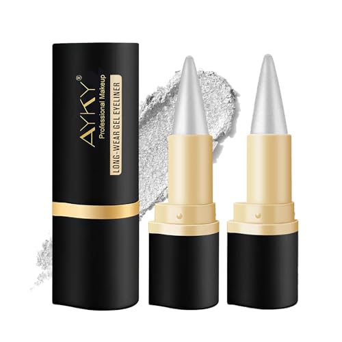 MisFun 2 Stück Matte Schnell Trocknender Eyeliner Wasserfest, Waterproof Gel Kajalstift Silber, Wasserfeste Stifte Long Lasting, Gel Eyeliner, Anhaltend Eyeliner Stift, Schnell Trocknendes (Silber) von MisFun